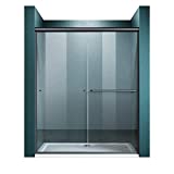 ELEGANT Double Sliding Shower Door 60 in. W x 72 in. H，Semi-Frameless Glass Shower Screen Panel 1/4' Clear Glass Bathroom Doors Bypass Shower Enclosure，Black Hardware