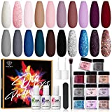 Modelones 20 Colors Dip Powder Nail Kit Starter, Nude Pink Gray Collection Acrylic Dipping Powder System Essential Liquid Set with Base & Top Coat for French Nail Art Manicure DIY Salon Gift Set