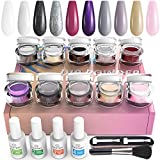 Dip Powder Nail Kit Starter, Kastiny 10 Colors Clear White Black Dipping Powder with Base Activator Top Coat and Brush Saver, Glitter Nail Art DIY Manicure Set at Home