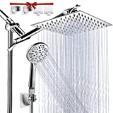 Shower Head with Handheld, High Pressure 8' Rain/Rainfall Shower Head Combo with 5FT Stainless Steel Hose, 11' Adjustable Extension Shower Arm, 9 Settings Anti-leak Shower Head with Holder, 2 Hooks