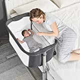 Baby Bassinet, RONBEI Baby Bedside Crib Sleeper Bed for Infants, Portable Infant Bassinet for Baby, Breathable Mesh, Adjustable Height (Dark Gray)