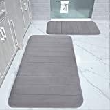 Yimobra Memory Foam Bath Mat, Soft Comfortable, Non Slip - Super Water Absorption 2 Pieces Bath Rugs Set, Thick, Dry Fast, Machine Washable for Bathroom Floor Rug, 17x24+31.5x19.8 Inches, Gray