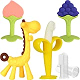 HAILI XMGQ Baby Teething Toys, Silicone Baby Teether Freezer BPA Free, Soothe Babies Teething Relief Sore Gums, Banana Finger Toothbrush, Fruit Shape Giraffe Teether Set for Infant Boys and Girls