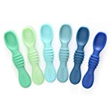 PrimaStella Silicone Rainbow Chew Spoon Set for Babies and Toddlers - Safety Tested - BPA Free - Microwave, Dishwasher and Freezer Safe - Seaside Palette