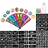 9 Color 9 Pcs Temporary Tattoo Kit, Tattoos Ink Set, 5 Page Tattoo Template Stickers, Brown Black Red Blue Green Orange