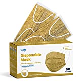 WeCare Disposable Face Mask Individually Wrapped - 50 Pack, Marble Gold Masks - 3 Ply