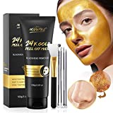 Blackhead Remover Mask, 24K Gold Peel Off Mask, Gold Facial Mask Anti-Aging, Deep Cleansing, Reduces Fine Lines＆ Wrinkles Great for All Skin, With Blackhead Remover Extractor Tools Kit & Mask Brush