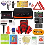 Vetoos Roadside Emergency Car Kit with Jumper Cables, Auto Vehicle Safety Road Side Assistance Kit, Winter Car Kit for Women and Men, with Mini Car Tool Set, Dial Tire Pressure Gauge