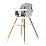 High Chairs for Babies Toddlers - BBPARK Wooden High Chair, European Lightweight Baby Chair for Eating with Adjustable Tray and Legs, 5-Point Harness, Best for 6-36 Months (Gray)
