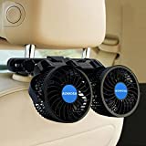 Car Fan 12V Automobile Cooling Fan for Backseat, Portable Cigarette Lighter Plug Car Seat Fan 360 Degree Dual Head Rotatable with Stepless Speed Regulation for SUV, RV, Van, Vehicles
