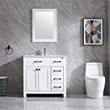 Wonline 36' Bathroom Vanity and Sink Combo Cabinet Undermount Ceramic Vessel Sink Chrome Faucet Drain with Mirror Vanities Set