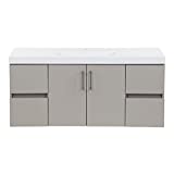 Spring Mill Cabinets Innes 48.5” 2-Door Modern Floating Bathroom Vanity in Light Gray Finish with 4 Drawers and Integrated White Sink Top for Full or Half Bath, 48.5 in. x 18.75 in.