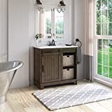Twin Star Home Style Freestanding Set 30” Single Bathroom Vanity with Sliding Barn Door and White Sink, Saw Cut Espresso