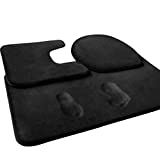 FEELSO Memory Foam Bath Mat Set, 3 Piece Bathroom Rugs Non Slip and Absorbent Mats, 20x31 Inches Floor Mat, 20x22 Inches U-Shaped Contour Rug and Toilet Lid Cover for Tub Shower & Bath Room, Black