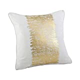 SARO LIFESTYLE Agatha Collection Metallic Banded Design Cotton Down Filled Throw Pillow-Gold,20'