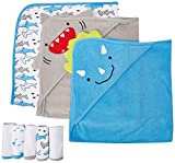 Simple Joys by Carter's Boys' 8-Piece Towel and Washcloth Set, Shark/Dinosaur, One Size