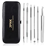JPNK 6 PCS Blackhead Remover Comedones Extractor Acne Removal Kit for Blemish, Whitehead Popping, Zit Removing for Nose Face Tools with a Leather bag(Silver)