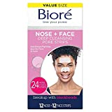 Bioré Nose+Face, Blackhead Remover Pore Strips, 12 Nose + 12 Face Strips for Chin or Forehead, with Instant Blackhead Removal and Pore Unclogging, Oil-free, Non-Comedogenic Use, 24 Count