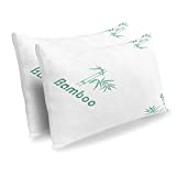 Memory Foam Pillows Queen Size Set of 2 - Bamboo Cooling Bed Pillows for Sleeping for Back, Stomach and Side Sleeper - Firm Luxury Extra Comfy Cool Shredded Memory Foam 2 Pack Queen Pillows Sets