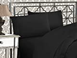 Elegant Comfort Luxurious 1500 Thread Count Egyptian Quality Three Line Embroidered Softest Premium Hotel Quality 4-Piece Bed Sheet Set, Wrinkle and Fade Resistant, California King, Black