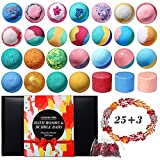 Organic Bath Bombs for Kids and Women (25 Pcs with 3 Bubble Bars & Dried Flowers) - Bubble Bath Shower Salts for Women - Relaxing Bathbombs Set for Women - Bath Essentials Shower Bubble Steamers