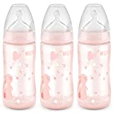 NUK Smooth Flow Anti Colic Baby Bottle, 10 oz, 3 Pack, Pink Bunnies