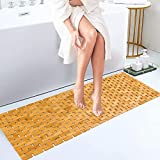 Bamboo Bath Mat Bathroom Runner Long Large Rugs Floor Wood Shower Bathtub Waterproof Non Slip Accessories 16x48 Inch Easy to Clean, Natural, 1 pc