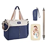 Diaper Bag Tote Bag with Insulated Baby Bottle Bag and Changing Mat, Large Travel Diaper Bag for Mom and Dad, Multifunctional Baby Bag for Boys and Girls, (Blue)
