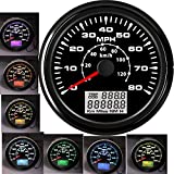 85MM GPS Speedometer Gauge 0-80MPH 0-120KM/H Boat MPH Speedometer Waterproof Marine Speed Odometer LCD Indicators with 7 Backlight fit Car Truck Motorcycle Speedometer GPS 9-32V