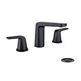 JAKARDA 8 inch 2 Handles Widespread Bathroom Faucet 3 Holes with Pop up Drain Assembly and Water Supply Lines (Black)