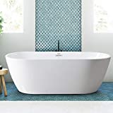 FerdY Bali 67' Acrylic Freestanding Bathtub, Gracefully Shaped Freestanding Soaking Bathtub, Toe-Tap Chrome Drain and Classic Slotted Overflow Included, Glossy White, cUPC Certified,