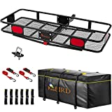 KING BIRD Upgraded 60' x 24' x 6' Hitch Mount Folding Cargo Carrier Fits to 2'' Receiver,550LBS Capacity Cargo Basket with Waterproof Cargo Bag,Hitch Stabilizer and Packing Straps