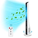 Bladeless Tower Fan with Remote Control for Whole Room, 43 Inch Tall Quiet White Oscillating Fan, 3 Wind Speeds & Modes, Air Circulator Cooling Fan with 7.5H Timer, Standing Fan for Bedroom Living Room Home Office College Dorm