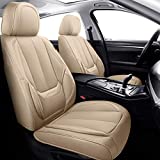 Coverado Front Seat Covers 2 Pieces, Waterproof Nappa Leather Auto Seat Protectors, Universal Fit for Most Sedans SUV Pick-up Truck, Beige