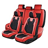 Coverado Seat Covers, Breathable Faux Leather Car Seat Protectors with Embossed Grains, Universal Auto Cushions Full Set, Compatible with Most Cars, Sedans, SUVs and Trucks, Red
