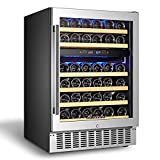 【Upgraded】AAOBOSI 24 Inch Dual Zone Wine Cooler 46 Bottle Freestanding and Built in Wine Refrigerator with Advanced Cooling System, Quiet Operation, Blue Interior Light | Easily Store Larger Bottles
