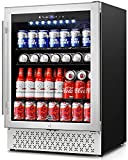 TYLZA Beverage Refrigerator 24 Inch, 190 Can Built-in/Freestanding Beverage Cooler Fridge with Glass Door and Advanced Cooling Compressor for Beer and Soda or Wine, Low Noise, 37-64 F