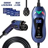 MUSTART Level 2 Portable EV Charger (240 Volt, 25ft Cable, 15/25/40 Amp Adjustable) Electric Vehicle Charger Plug-in EV Charging Station with Delay Function (NEMA 14-50P)
