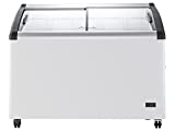 DUURA DDFC13 Commercial Mobile Ice Cream Display Chest Freezer Sub Zero Temp Curved Glass Top Frost Free Lid with 5 Wire Baskets, 47.4 Inch Wide 12.8 Cubic Feet, White