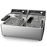 TOPKITCH Commercial Deep Fryer Stainless Steel Dual Tank Deep Fryer with 2 Baskets&Lids Temperature Limiter Capacity 2*10L Electric Countertop Fryer for Restaurant and Home Use