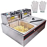 WeChef Large Commercial Deep Fryer 5000W 24L Stainless Steel Electric Countertop Restaurant Equipment Dual Tank Basket