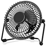4 Inch Small USB Desk Fan, Mini Quiet Fan with Metal Construction & Strong Airflow & 360°Adjustable Tilt Angle, Personal Cooling Fan for Desktop Office (Black)