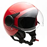 MMG Youth and Kids Open Face Motorcycle Helmet Flip-up Shield - DOT Street Legal (Large, Red)