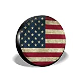 Retro American Flag Spare Tire Cover Waterproof Dust-Proof UV Sun Wheel Tire Cover Fit for Jeep,Trailer, RV, SUV and Many Vehicle 15 Inch