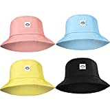 Smiling Face Bucket Hat Cute Bucket Cap Beach Sun Hat Summer Travel Bucket for Women Men (Black, Blue, Yellow, Pink, 4)