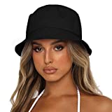 Sydbecs Bucket Hat for Women Men, Reversible Cotton Summer Sun Beach Cap Solid Color Style (Black)