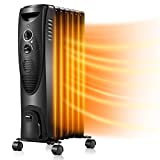 Kismile 1500W Oil-Filled Radiator Heater, Oil Heater with 3 Heat Settings, Heater with Adjustable Thermostat, Overheat & Tip-Over Protection, Portable Safety Features for Home Office (Black)