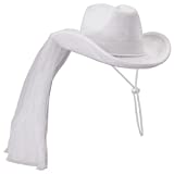 Beistle Bride’s Cowgirl Hat and Veil - Western Style, Novelty, for Bachelorette Parties, One Size, White
