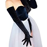 DooWay Ladies Super Long Black Velvet Gloves 28inches TOUCHSCREEN Stretchy Warm Vintage 1920s for Evening Opera Dress Costume