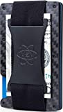 ROSSM Slim Minimalist Front Pocket RFID Blocking Carbon Fiber Metal Wallets for Men with Cash Strap and Money Clip